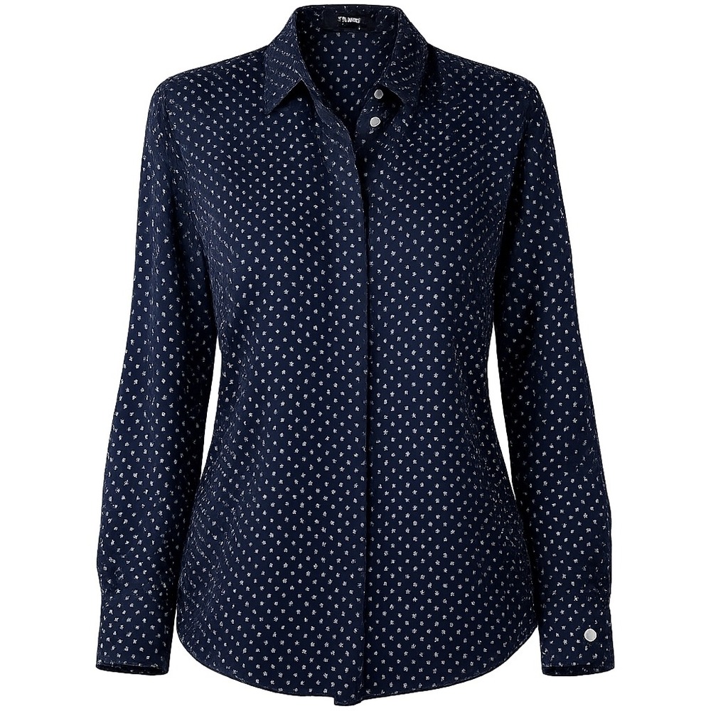 Theory Womens Small Cupro Navy Blue Polka Dot Button Front Office Core Classic
